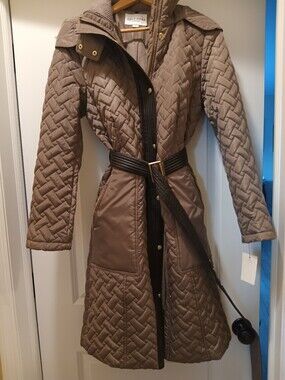 Cole Haan Taupe Quilted Belted Trench Coat